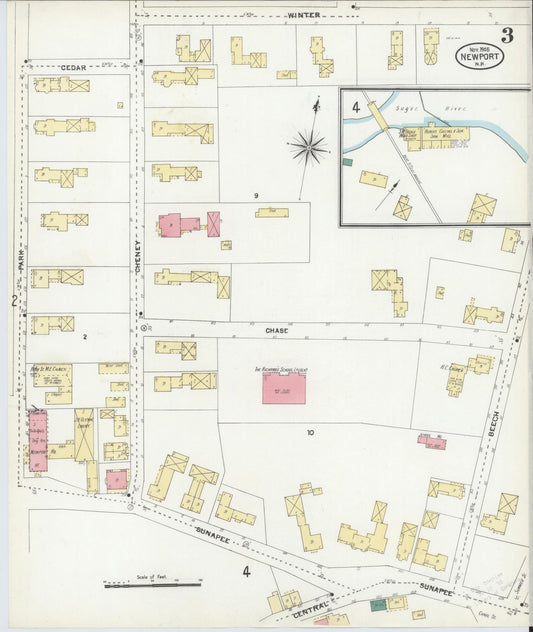 Sanborn Fire Insurance Map from Newport, Sullivan County, New Hampshire (1905), Sheet #0003 - Historic Sanborn Fire Insurance Map Print, vintage old map wall art, antique decor, genealogy gift, New Hampshire New Hampshire map