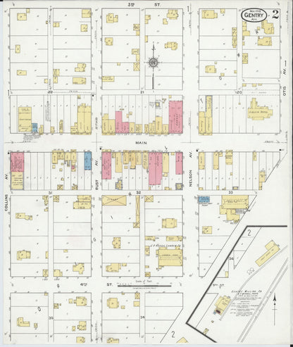 Sanborn Fire Insurance Map from Gentry, Benton County, Arkansas (1918), Sheet #0002 - Complete Map Set gallery image, historic Sanborn map, vintage wall art, Arkansas Arkansas