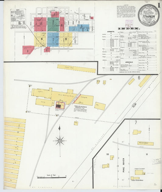 Sanborn Fire Insurance Map from Ithaca, Gratiot County, Michigan (1906), Sheet #0001 - Complete Map Set gallery image, historic Sanborn map, vintage wall art, Michigan Michigan