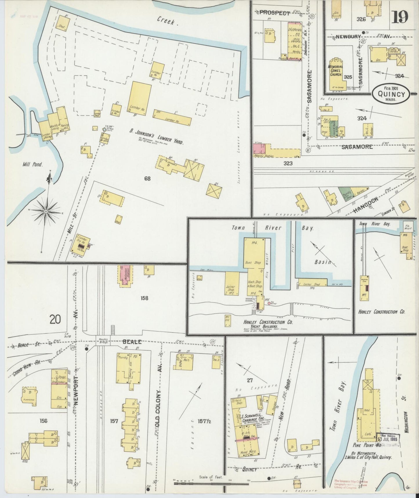 Sanborn Fire Insurance Map from Quincy, Norfolk County, Massachusetts (1901), Sheet #0019 - Complete Map Set gallery image, historic Sanborn map, vintage wall art, Massachusetts Massachusetts