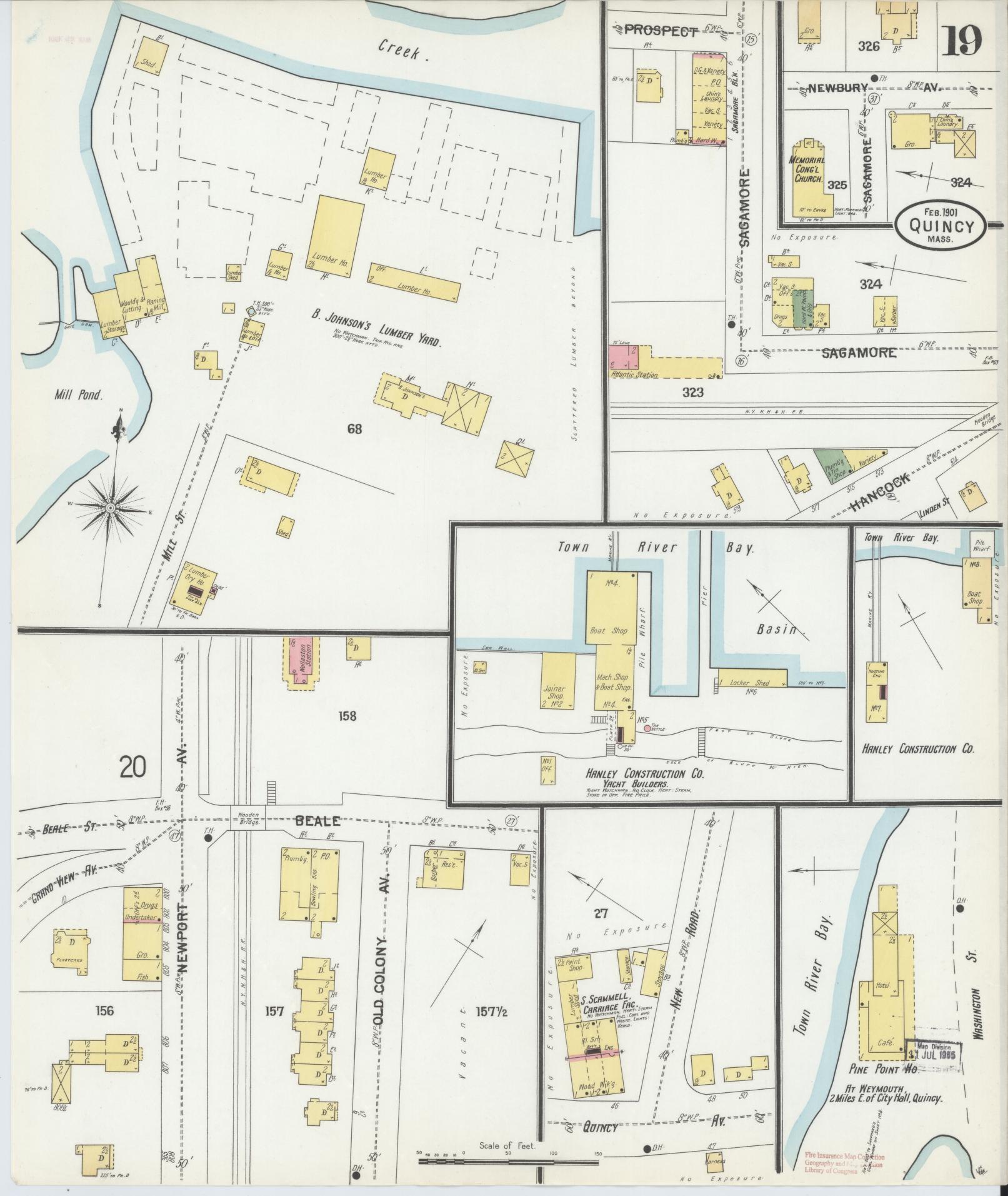 Sanborn Fire Insurance Map from Quincy, Norfolk County, Massachusetts (1901), Sheet #0019 - Complete Map Set gallery image, historic Sanborn map, vintage wall art, Massachusetts Massachusetts