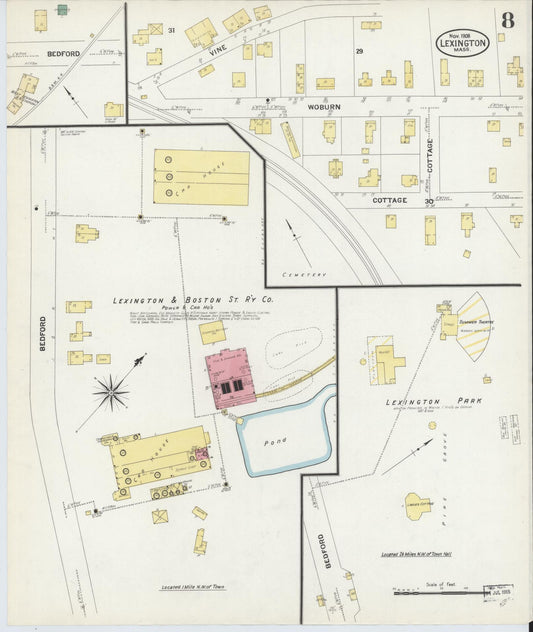 Sanborn Fire Insurance Map from Lexington, Middlesex County, Massachusetts (1908), Sheet #0008 - Historic Sanborn Fire Insurance Map Print, vintage old map wall art, antique decor, genealogy gift, Massachusetts Massachusetts map