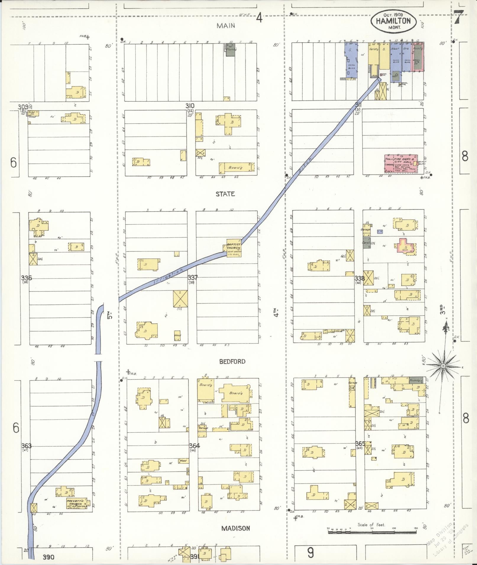 Sanborn Fire Insurance Map from Hamilton, Ravalli County, Montana (1909), Sheet #0007 - Complete Map Set gallery image, historic Sanborn map, vintage wall art, Montana Montana