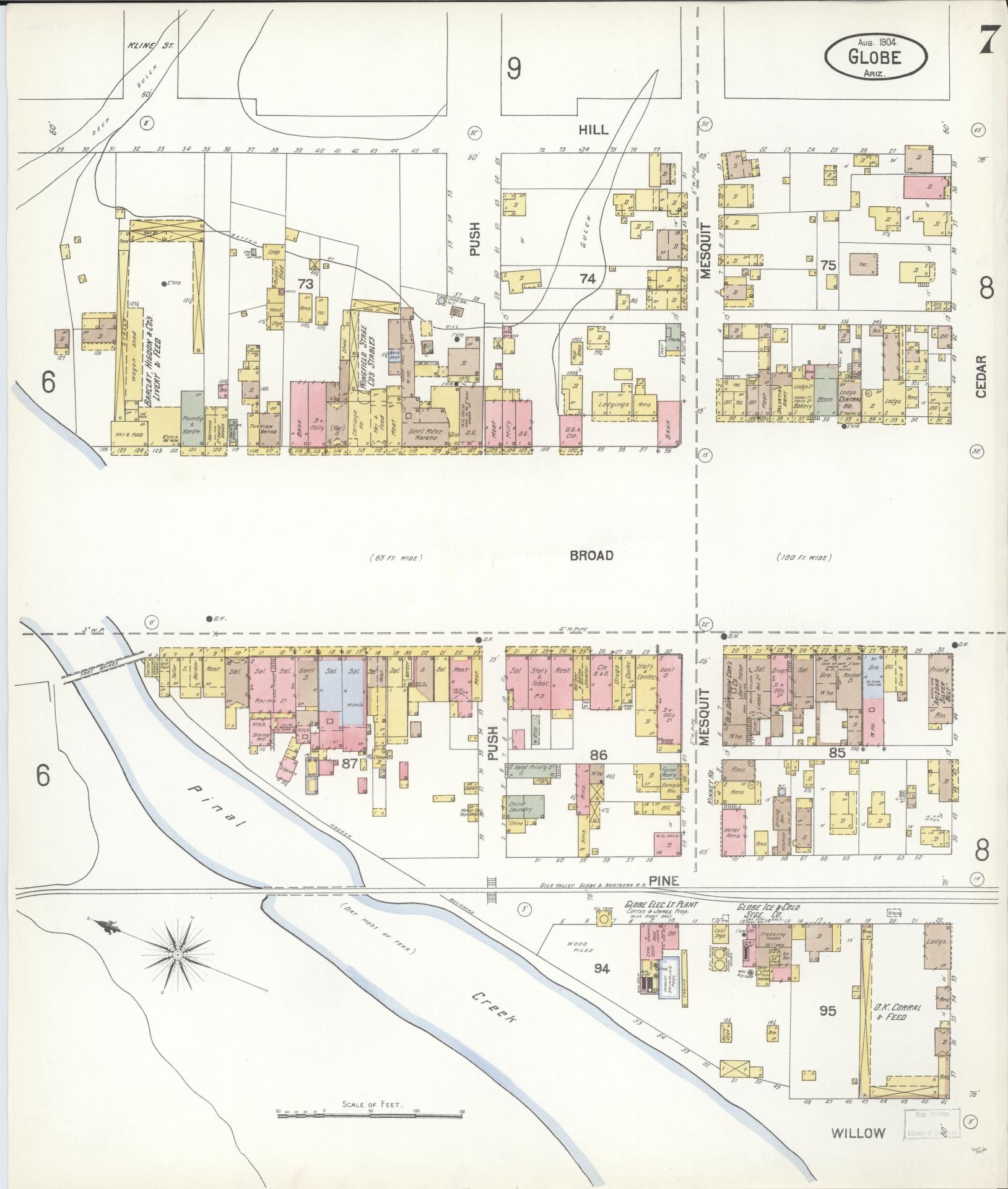 Sanborn Fire Insurance Map from Globe, Gila County, Arizona (1904), Sheet #0007 - Historic Sanborn Fire Insurance Map Print, vintage old map wall art, antique decor, genealogy gift, Arizona Arizona map
