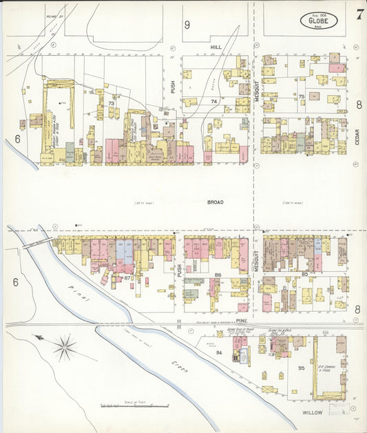Sanborn Fire Insurance Map from Globe, Gila County, Arizona (1904), Sheet #0007 - Historic Sanborn Fire Insurance Map Print, vintage old map wall art, antique decor, genealogy gift, Arizona Arizona map