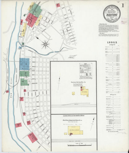 Sanborn Fire Insurance Map from Radford, Independent Cities, Virginia (1908), Sheet #0001 - Complete Map Set gallery image, historic Sanborn map, vintage wall art, Virginia Virginia