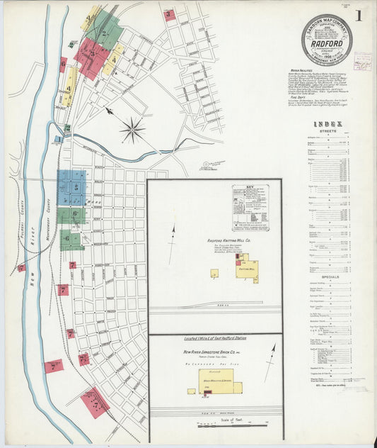 Sanborn Fire Insurance Map from Radford, Independent Cities, Virginia (1908), Sheet #0001 - Complete Map Set gallery image, historic Sanborn map, vintage wall art, Virginia Virginia