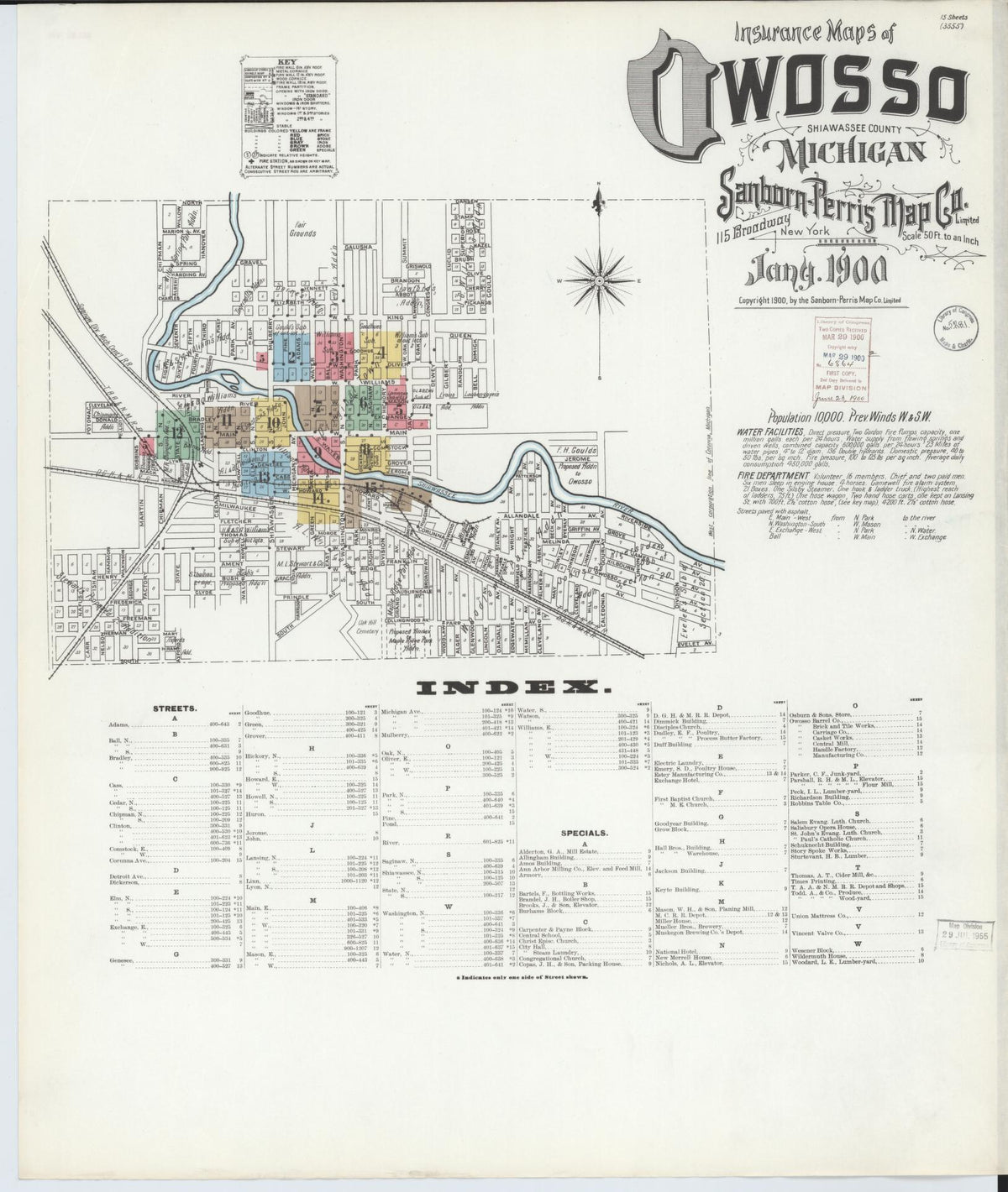 Sanborn Fire Insurance Map from Owosso, Shiawassee County, Michigan (1900), Sheet #0001 - Historic Sanborn Fire Insurance Map Print, vintage old map wall art, antique decor, genealogy gift, Michigan Michigan map