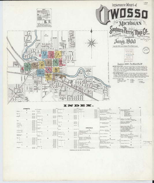 Sanborn Fire Insurance Map from Owosso, Shiawassee County, Michigan (1900), Sheet #0001 - Historic Sanborn Fire Insurance Map Print, vintage old map wall art, antique decor, genealogy gift, Michigan Michigan map