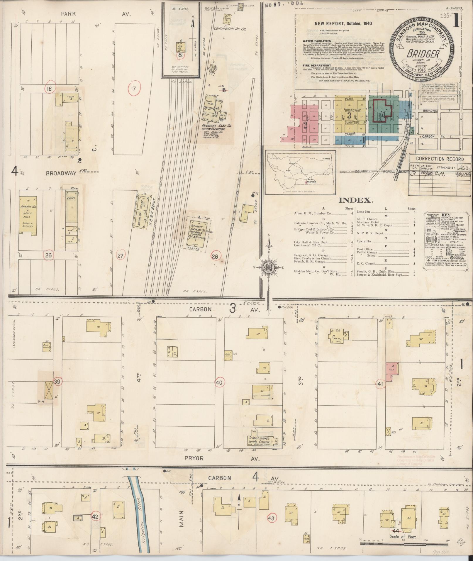 Sanborn Fire Insurance Map from Bridger, Carbon County, Montana (1940), Sheet #0001 - Historic Sanborn Fire Insurance Map Print, vintage old map wall art, antique decor, genealogy gift, Montana Montana map