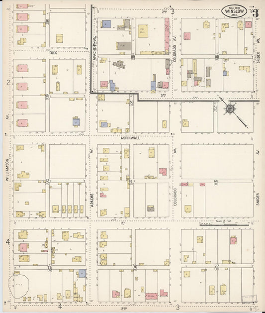 Sanborn Fire Insurance Map from Winslow, Navajo County, Arizona (1910), Sheet #0003 - Historic Sanborn Fire Insurance Map Print, vintage old map wall art, antique decor, genealogy gift, Arizona Arizona map