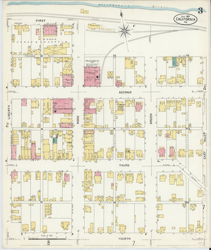 Sanborn Fire Insurance Map from California, Washington County, Pennsylvania (1907), Sheet #0003 - Complete Map Set gallery image, historic Sanborn map, vintage wall art, California California