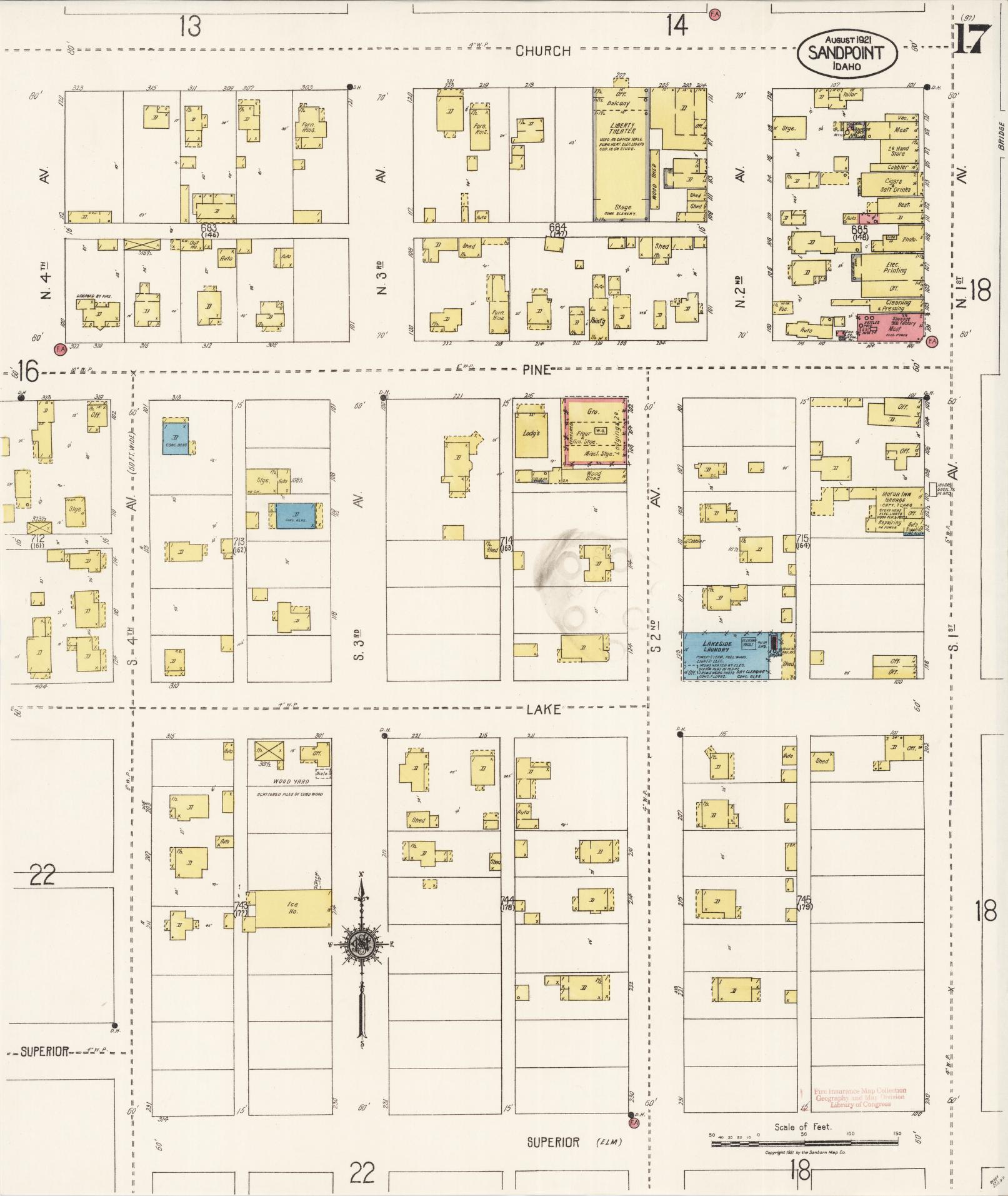 Sanborn Fire Insurance Map from Sandpoint, Bonner County, Idaho (1921), Sheet #0017 - Complete Map Set gallery image, historic Sanborn map, vintage wall art, Idaho Idaho