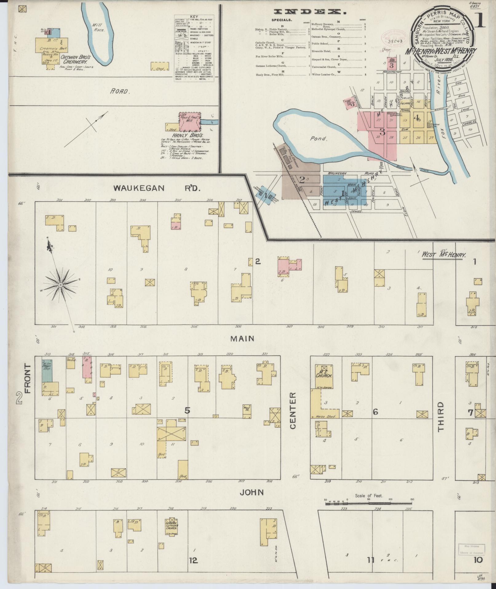 Sanborn Fire Insurance Map from McHenry, McHenry County, Illinois (1893), Sheet #0001 - Historic Sanborn Fire Insurance Map Print, vintage old map wall art, antique decor, genealogy gift, Illinois Illinois map