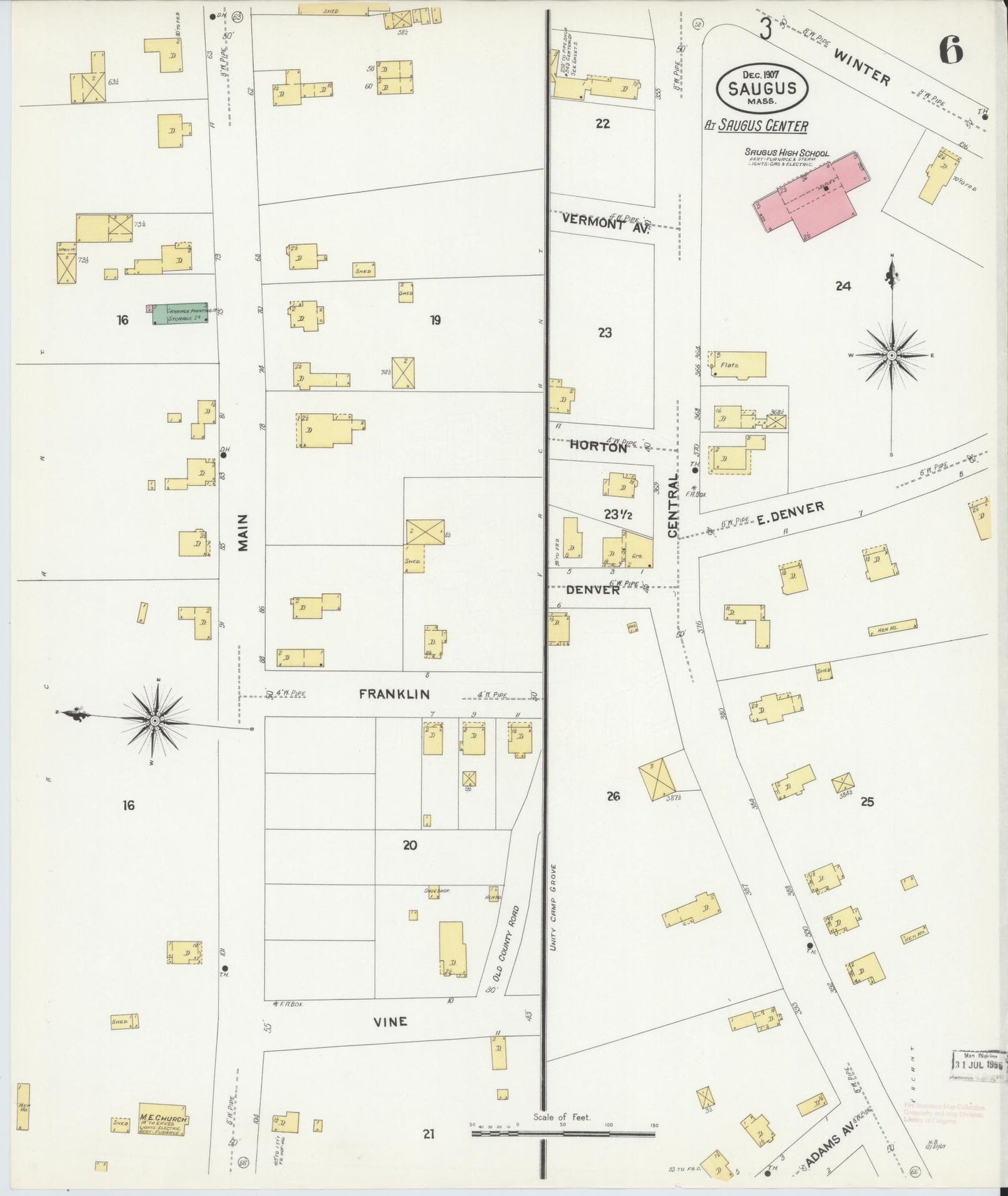 Sanborn Fire Insurance Map from Saugus, Essex County, Massachusetts (1907), Sheet #0006 - Historic Sanborn Fire Insurance Map Print, vintage old map wall art, antique decor, genealogy gift, Massachusetts Massachusetts map