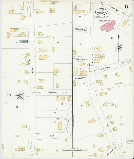 Sanborn Fire Insurance Map from Saugus, Essex County, Massachusetts (1907), Sheet #0006 - Historic Sanborn Fire Insurance Map Print, vintage old map wall art, antique decor, genealogy gift, Massachusetts Massachusetts map