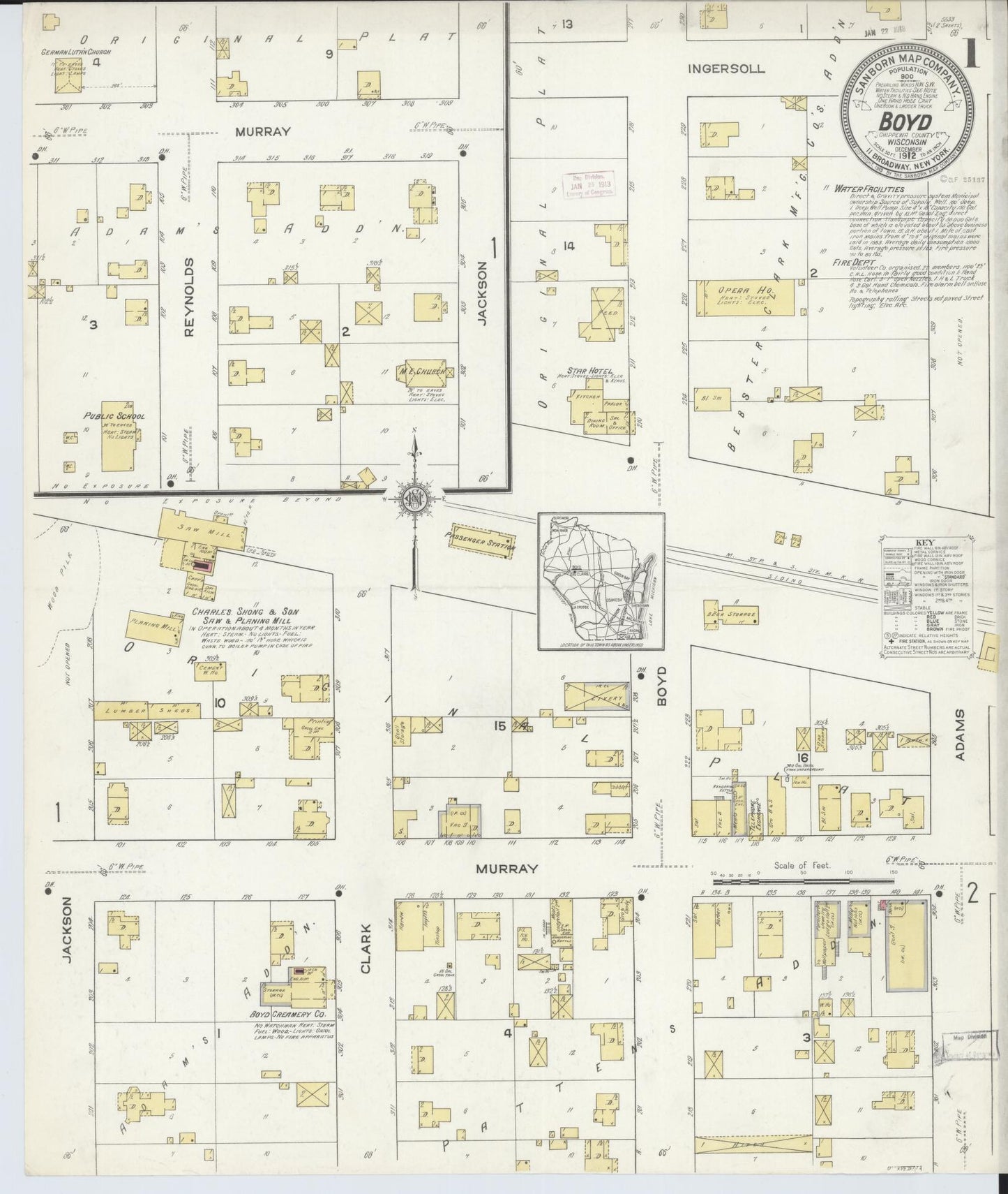Sanborn Fire Insurance Map from Boyd, Chippewa County, Wisconsin (1912), Sheet #0001 - Complete Map Set gallery image, historic Sanborn map, vintage wall art, Wisconsin Wisconsin
