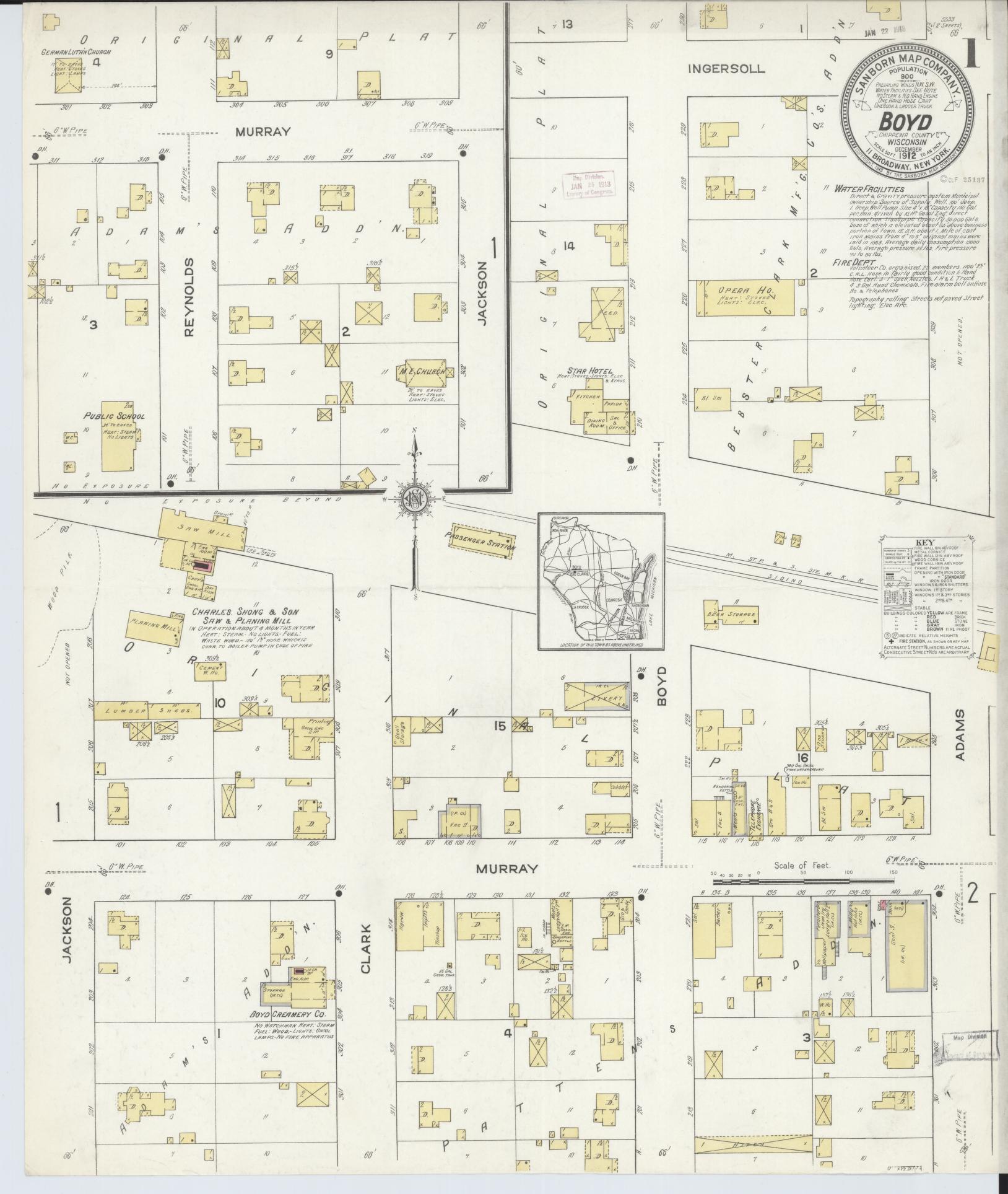 Sanborn Fire Insurance Map from Boyd, Chippewa County, Wisconsin (1912), Sheet #0001 - Complete Map Set gallery image, historic Sanborn map, vintage wall art, Wisconsin Wisconsin