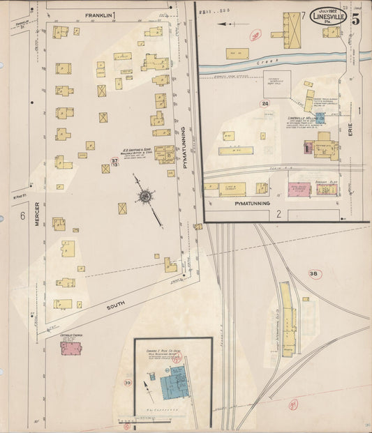 Sanborn Fire Insurance Map from Linesville, Crawford County, Pennsylvania (1934), Sheet #0005 - Historic Sanborn Fire Insurance Map Print, vintage old map wall art, antique decor, genealogy gift, Pennsylvania Pennsylvania map