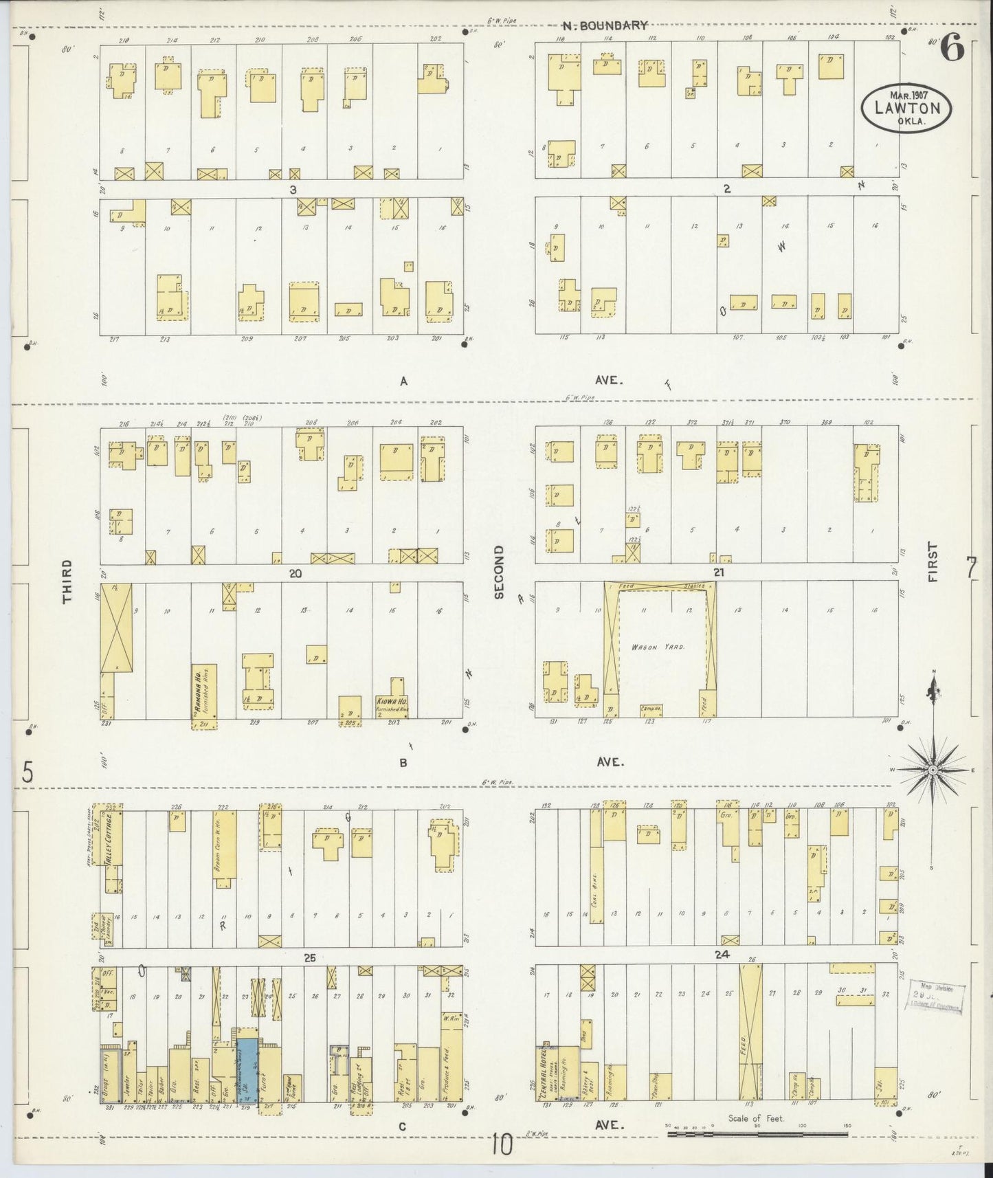 Sanborn Fire Insurance Map from Lawton, Comanche County, Oklahoma (1907), Sheet #0006 - Complete Map Set gallery image, historic Sanborn map, vintage wall art, Oklahoma Oklahoma