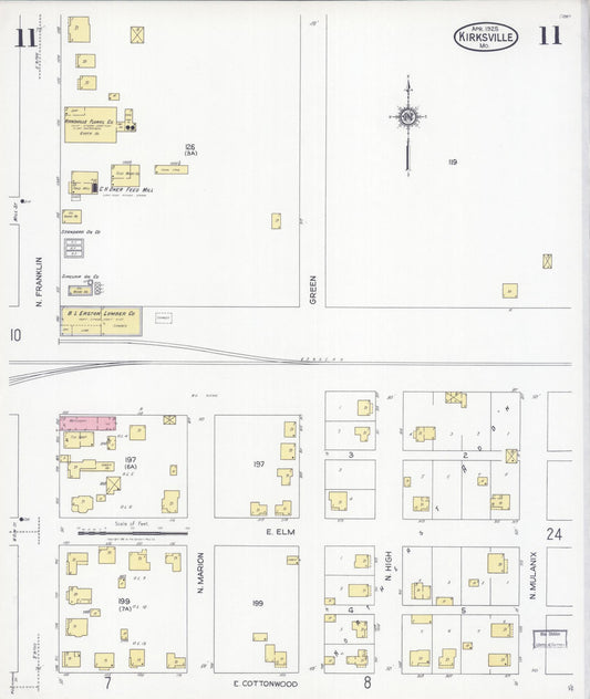 Sanborn Fire Insurance Map from Kirksville, Adair County, Missouri (1925), Sheet #0011 - Historic Sanborn Fire Insurance Map Print, vintage old map wall art, antique decor, genealogy gift, Missouri Missouri map