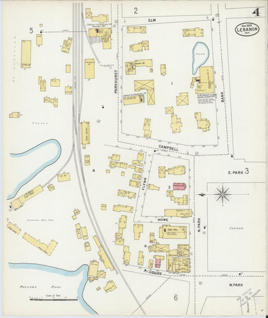 Sanborn Fire Insurance Map from Lebanon, Grafton County, New Hampshire (1899), Sheet #0004 - Historic Sanborn Fire Insurance Map Print, vintage old map wall art, antique decor, genealogy gift, New Hampshire New Hampshire map