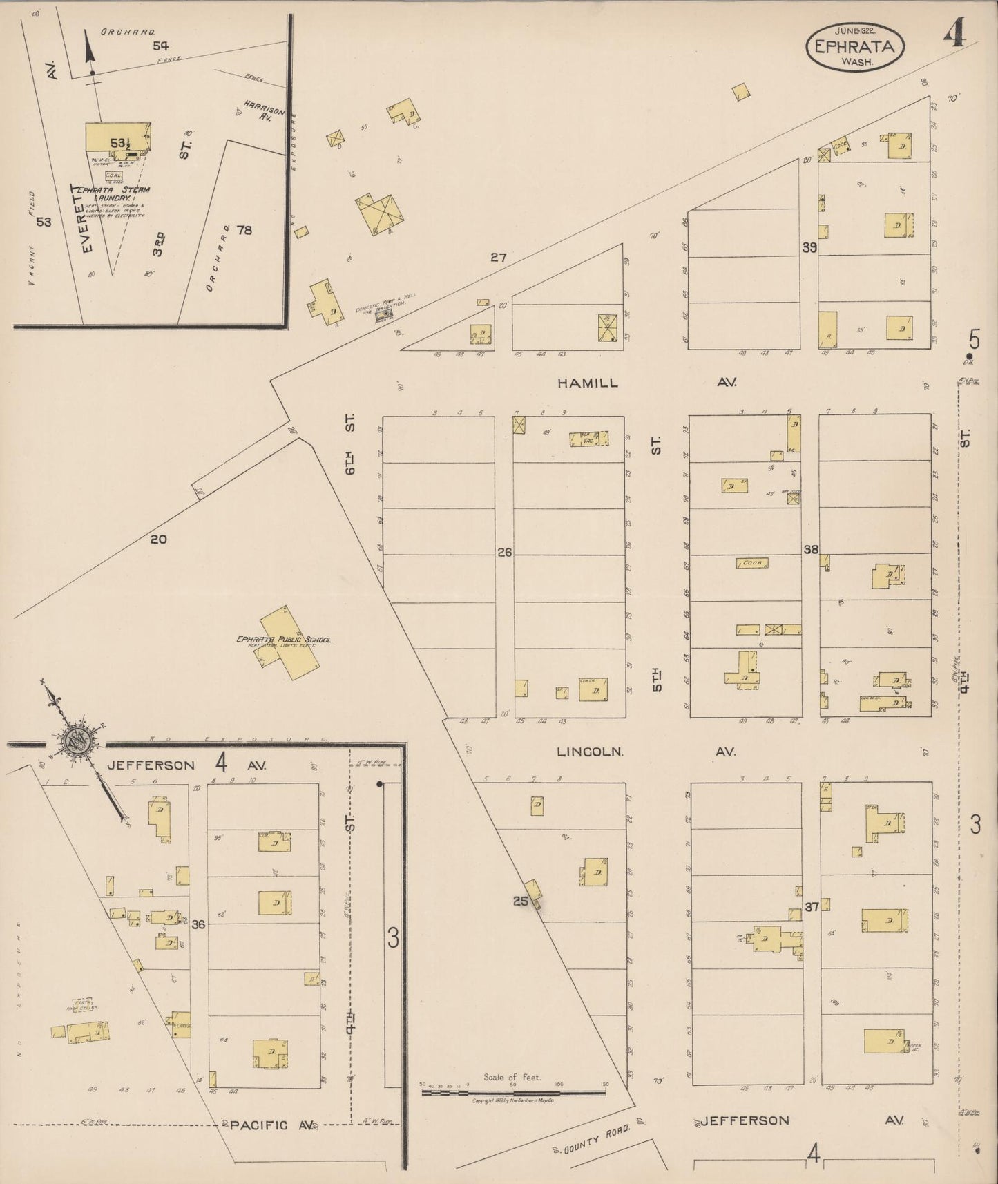 Sanborn Fire Insurance Map from Ephrata, Grant County, Washington (1922), Sheet #0004 - Complete Map Set gallery image, historic Sanborn map, vintage wall art, Washington Washington