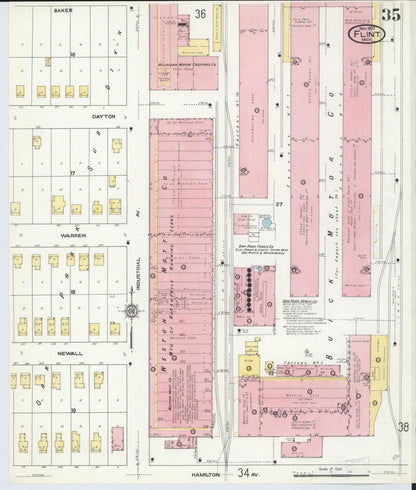 Sanborn Fire Insurance Map from Flint, Genesee County, Michigan (1909), Sheet #0035 - Complete Map Set gallery image, historic Sanborn map, vintage wall art, Michigan Michigan