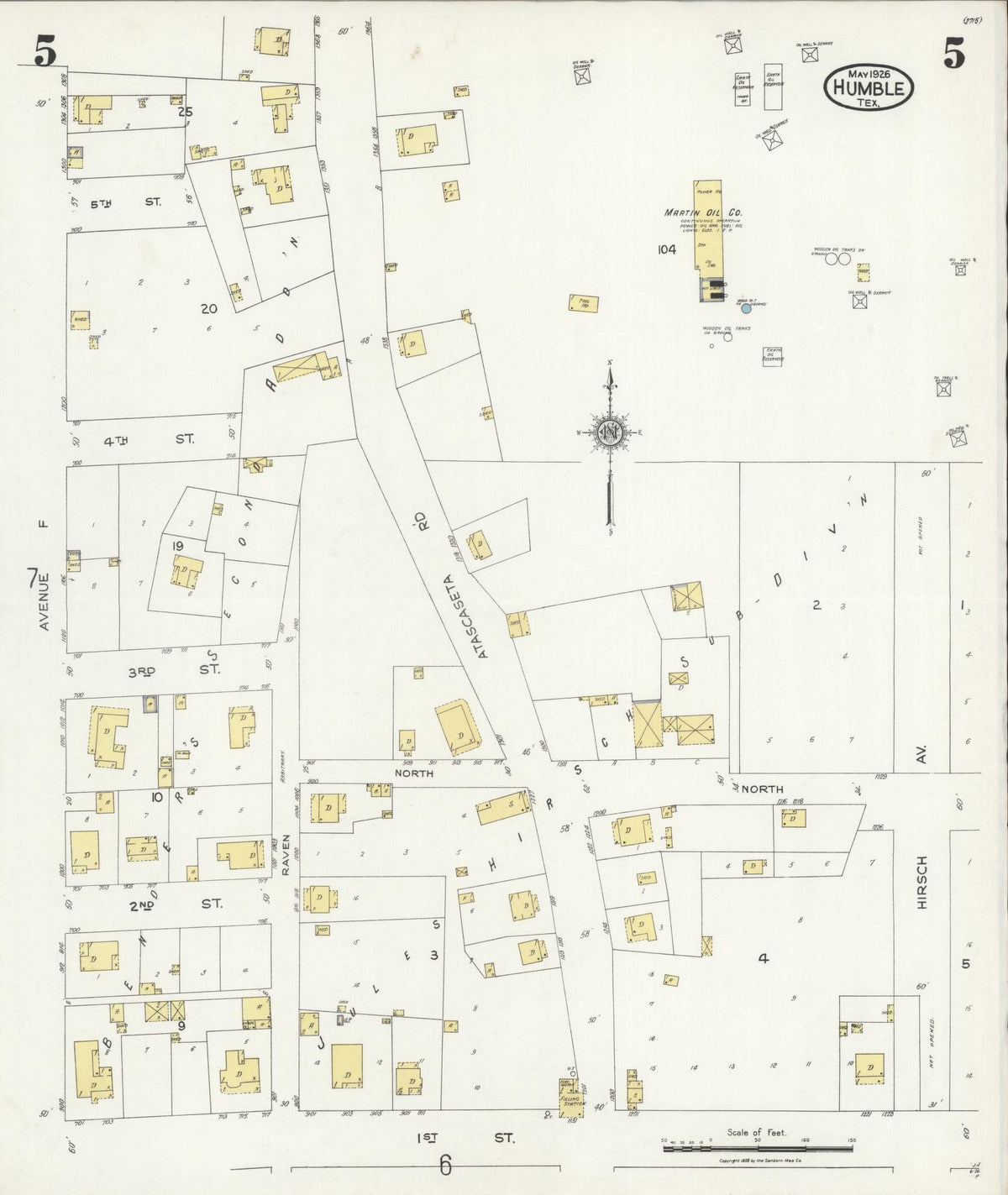 Sanborn Fire Insurance Map from Humble, Harris County, Texas (1926), Sheet #0005 - Historic Sanborn Fire Insurance Map Print, vintage old map wall art, antique decor, genealogy gift, Texas Texas map
