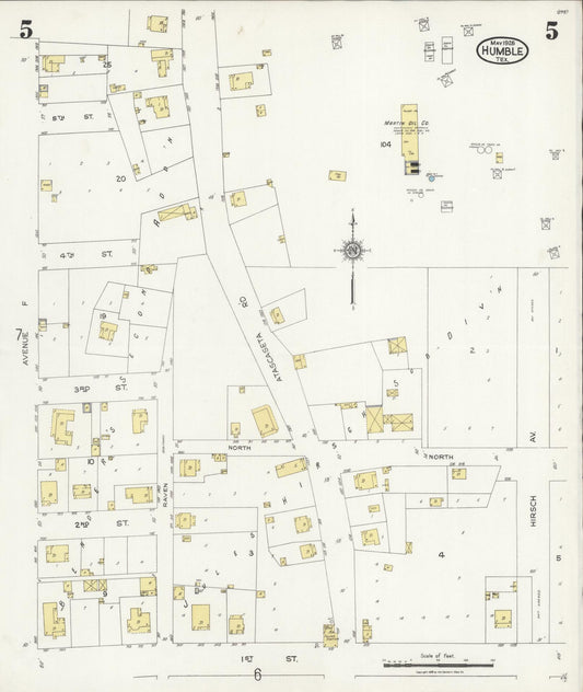 Sanborn Fire Insurance Map from Humble, Harris County, Texas (1926), Sheet #0005 - Historic Sanborn Fire Insurance Map Print, vintage old map wall art, antique decor, genealogy gift, Texas Texas map