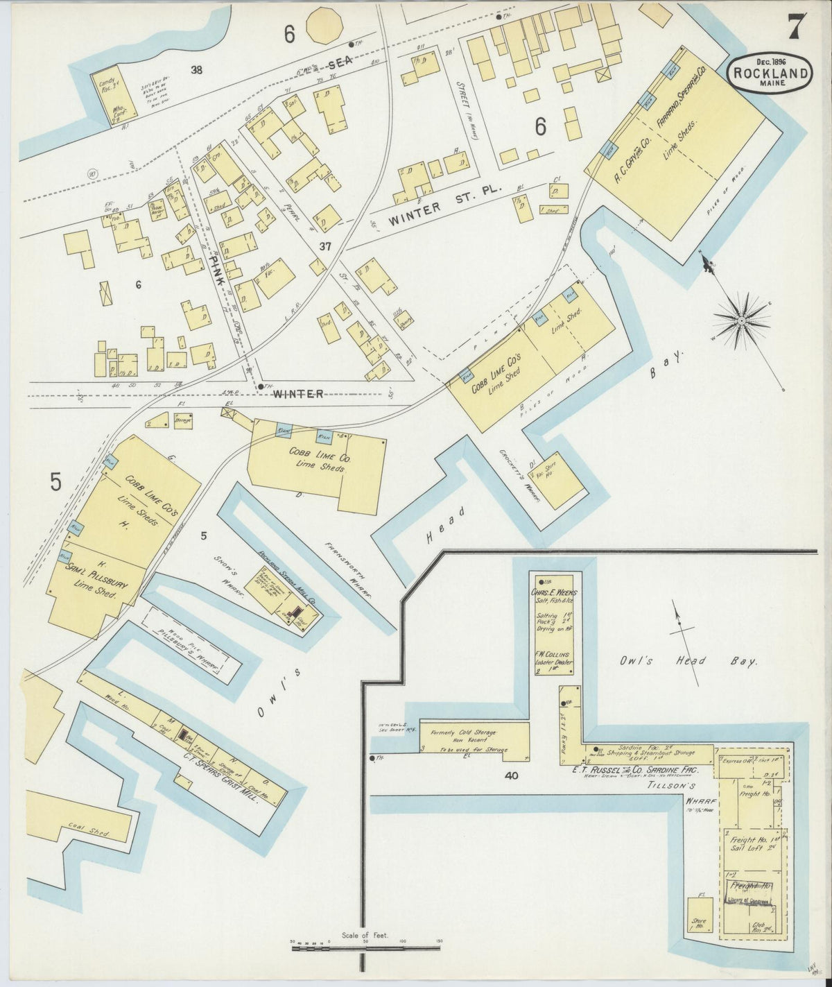 Sanborn Fire Insurance Map from Rockland, Knox County, Maine (1896), Sheet #0007 - Complete Map Set gallery image, historic Sanborn map, vintage wall art, Maine Maine