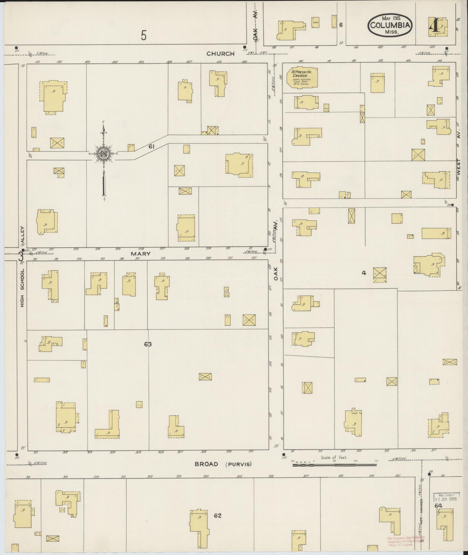 Sanborn Fire Insurance Map from Columbia, Marion County, Mississippi (1915), Sheet #0004 - Complete Map Set gallery image, historic Sanborn map, vintage wall art, Mississippi Mississippi