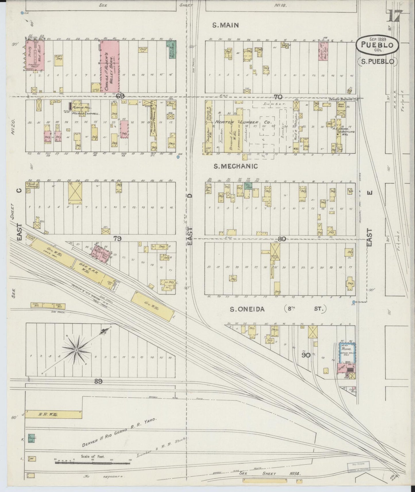 Sanborn Fire Insurance Map from Pueblo, Pueblo County, Colorado (1889), Sheet #0017 - Complete Map Set gallery image, historic Sanborn map, vintage wall art, Colorado Colorado