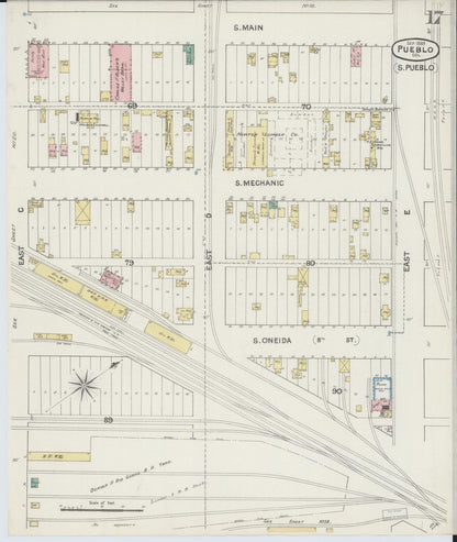 Sanborn Fire Insurance Map from Pueblo, Pueblo County, Colorado (1889), Sheet #0017 - Complete Map Set gallery image, historic Sanborn map, vintage wall art, Colorado Colorado