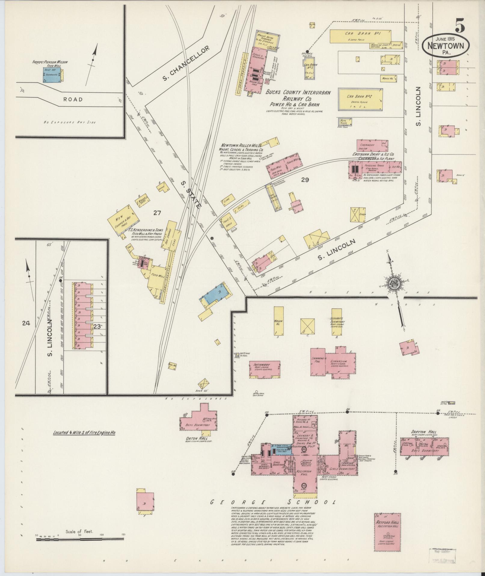 Sanborn Fire Insurance Map from Newtown, Bucks County, Pennsylvania (1915), Sheet #0005 - Historic Sanborn Fire Insurance Map Print, vintage old map wall art, antique decor, genealogy gift, Pennsylvania Pennsylvania map