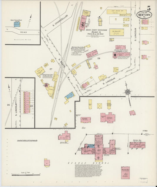 Sanborn Fire Insurance Map from Newtown, Bucks County, Pennsylvania (1915), Sheet #0005 - Historic Sanborn Fire Insurance Map Print, vintage old map wall art, antique decor, genealogy gift, Pennsylvania Pennsylvania map