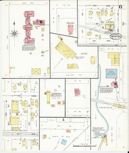 Sanborn Fire Insurance Map from Marion, Linn County, Iowa (1905), Sheet #0006 - Historic Sanborn Fire Insurance Map Print, vintage old map wall art