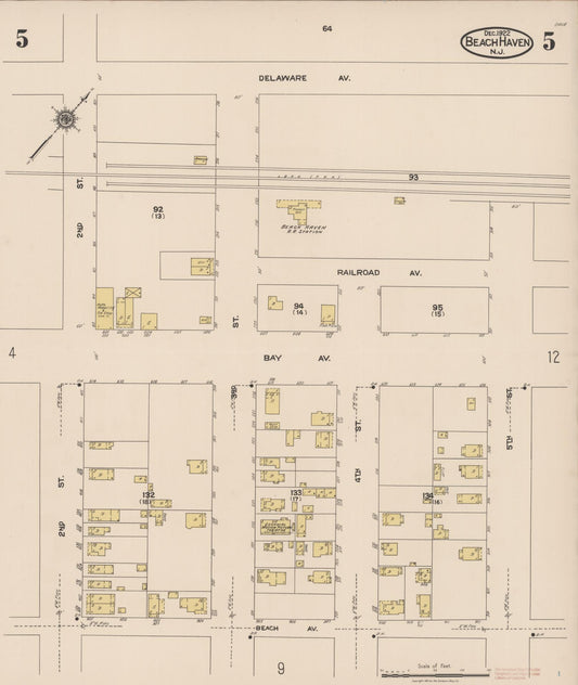 Sanborn Fire Insurance Map from Beach Haven, Ocean County, New Jersey (1922), Sheet #0005 - Historic Sanborn Fire Insurance Map Print, vintage old map wall art, antique decor, genealogy gift, New Jersey New Jersey map