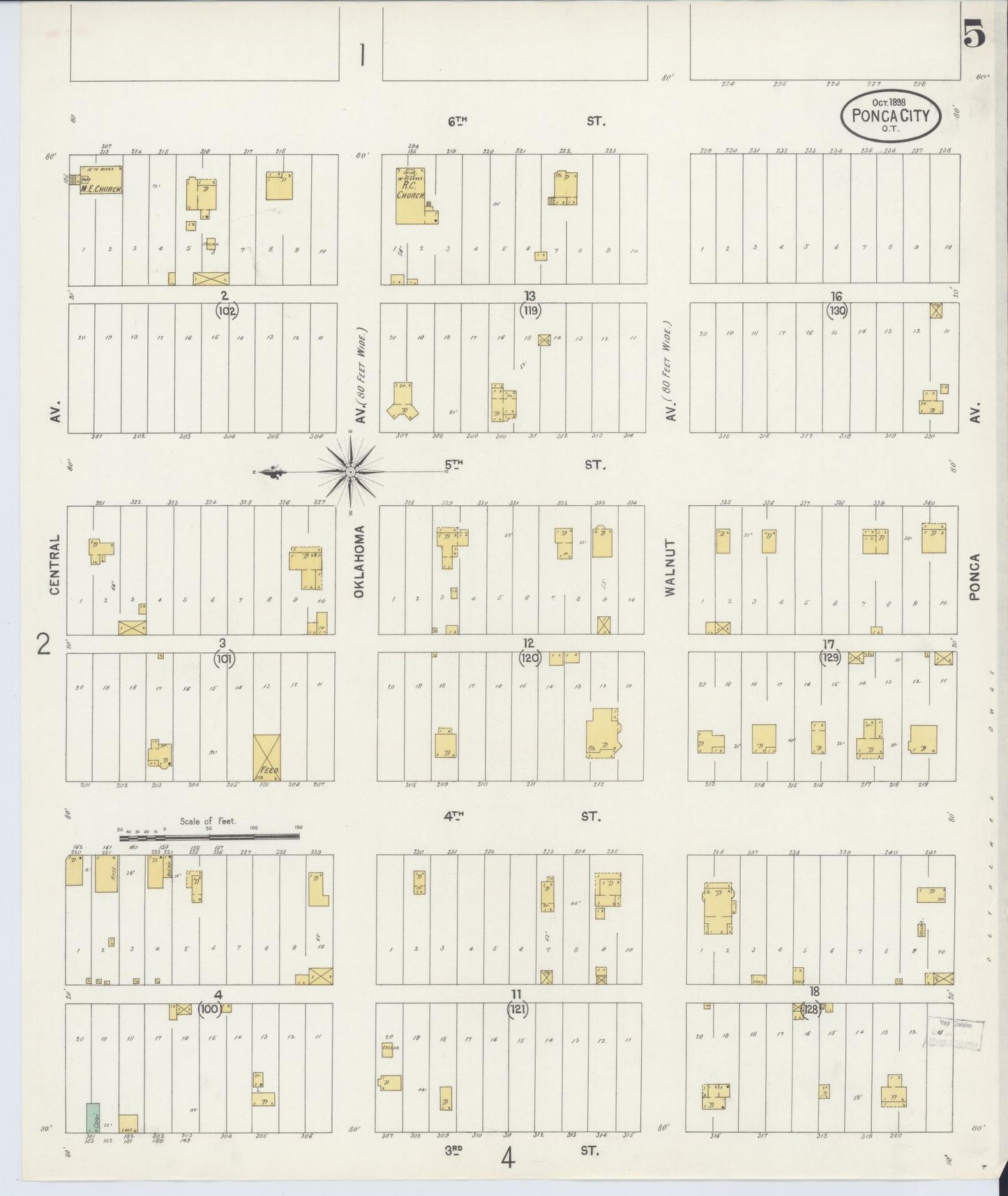 Sanborn Fire Insurance Map from Ponca City, Kay County, Oklahoma (1898), Sheet #0005 - Complete Map Set gallery image, historic Sanborn map, vintage wall art, Oklahoma Oklahoma