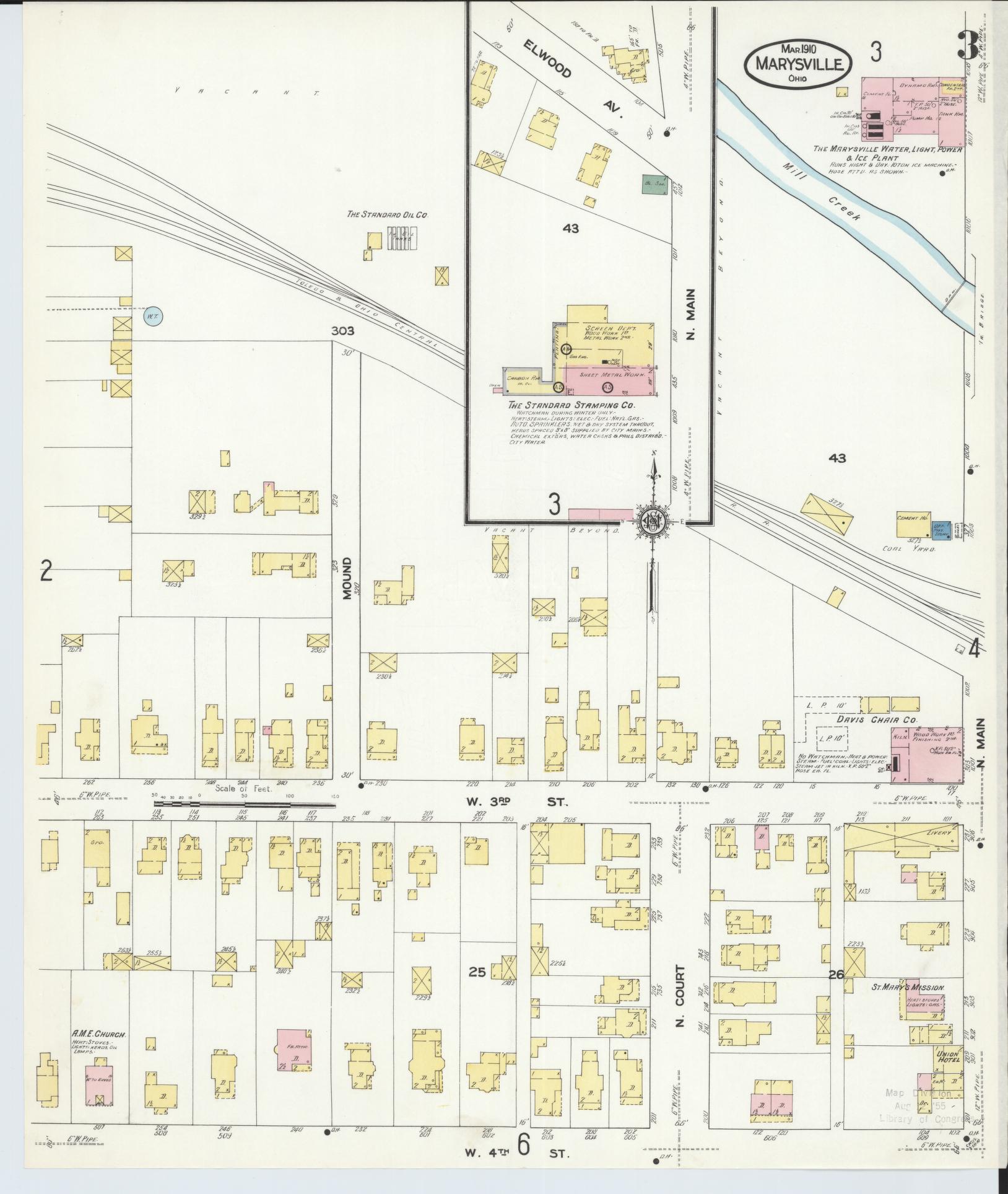 Sanborn Fire Insurance Map from Marysville, Union County, Ohio (1910), Sheet #0003 - Historic Sanborn Fire Insurance Map Print, vintage old map wall art, antique decor, genealogy gift, Ohio Ohio map