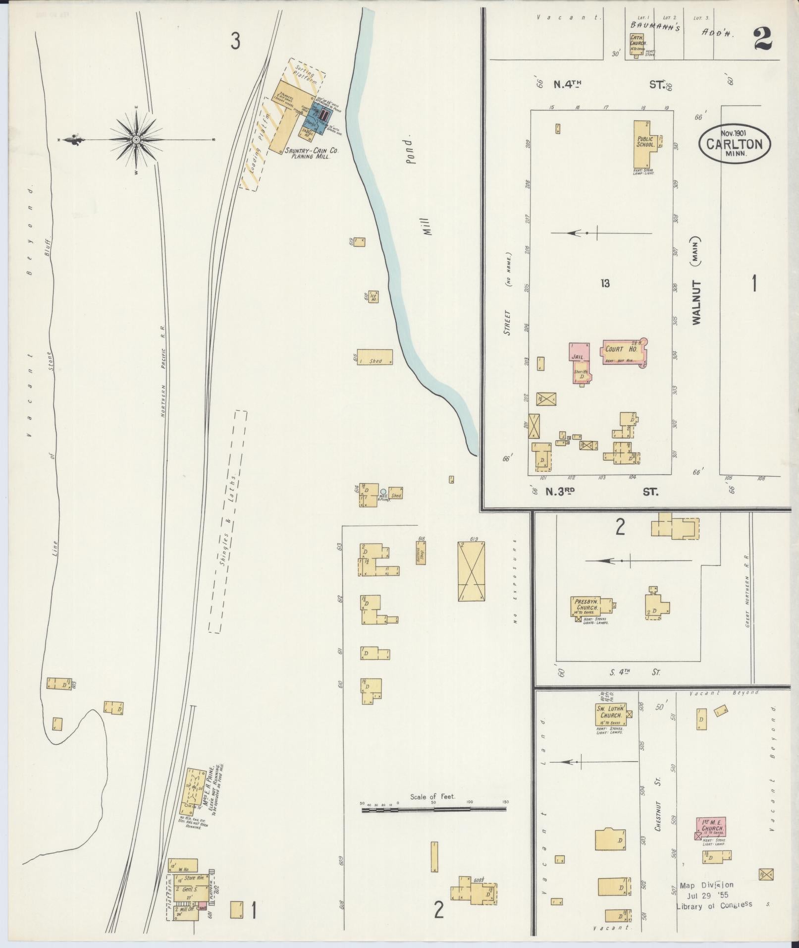 Sanborn Fire Insurance Map from Carlton, Carlton County, Minnesota (1901), Sheet #0002 - Historic Sanborn Fire Insurance Map Print, vintage old map wall art, antique decor, genealogy gift, Minnesota Minnesota map