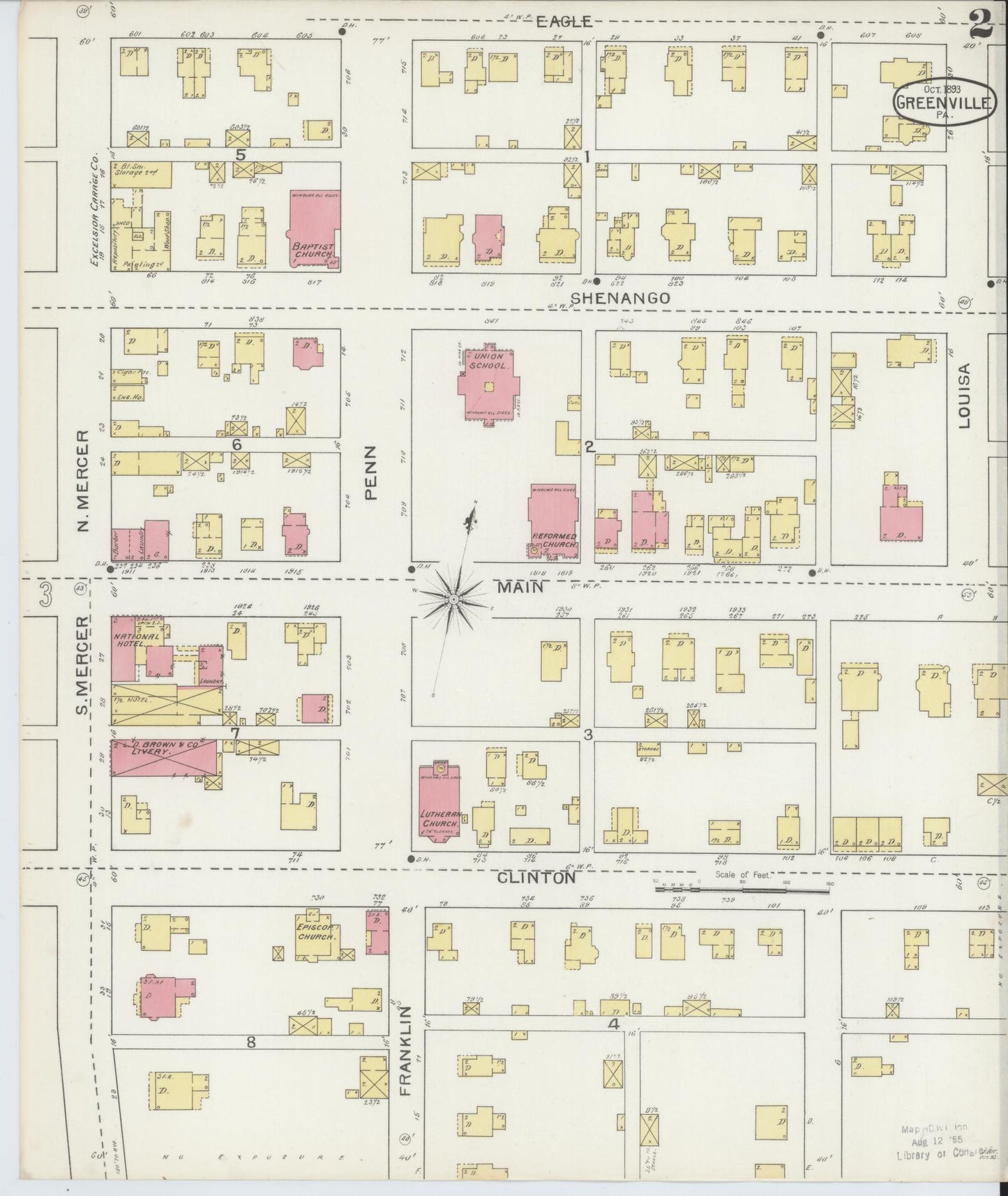 Sanborn Fire Insurance Map from Greenville, Mercer County, Pennsylvania (1893), Sheet #0002 - Historic Sanborn Fire Insurance Map Print, vintage old map wall art, antique decor, genealogy gift, Pennsylvania Pennsylvania map