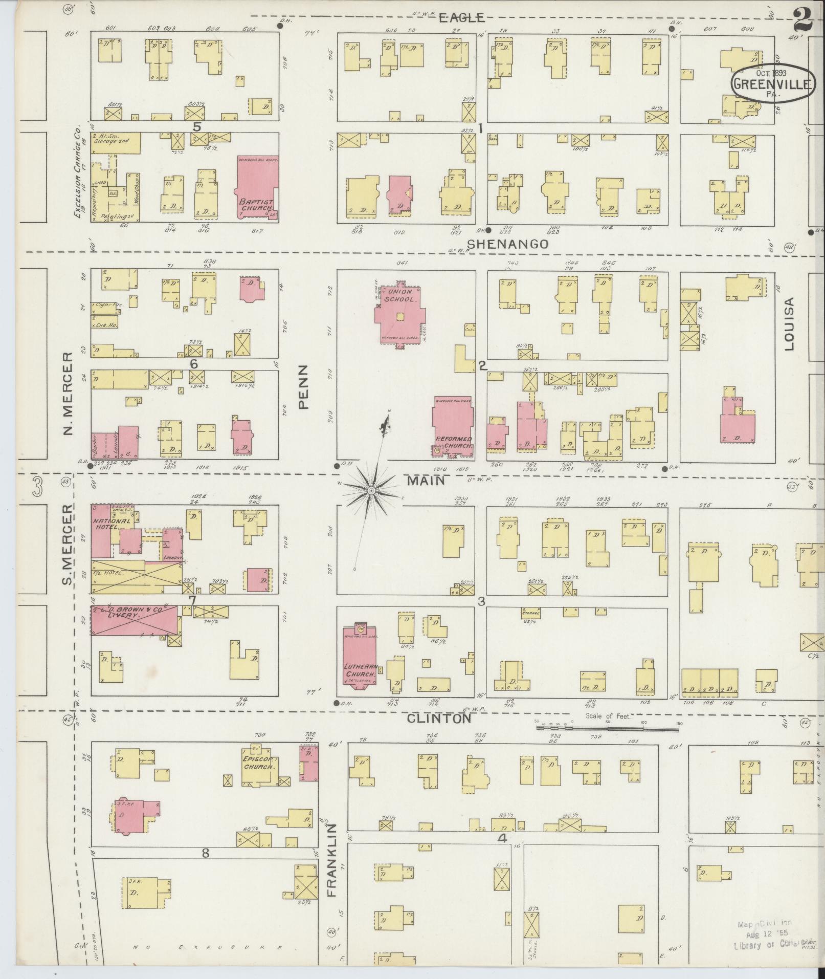 Sanborn Fire Insurance Map from Greenville, Mercer County, Pennsylvania (1893), Sheet #0002 - Historic Sanborn Fire Insurance Map Print, vintage old map wall art, antique decor, genealogy gift, Pennsylvania Pennsylvania map