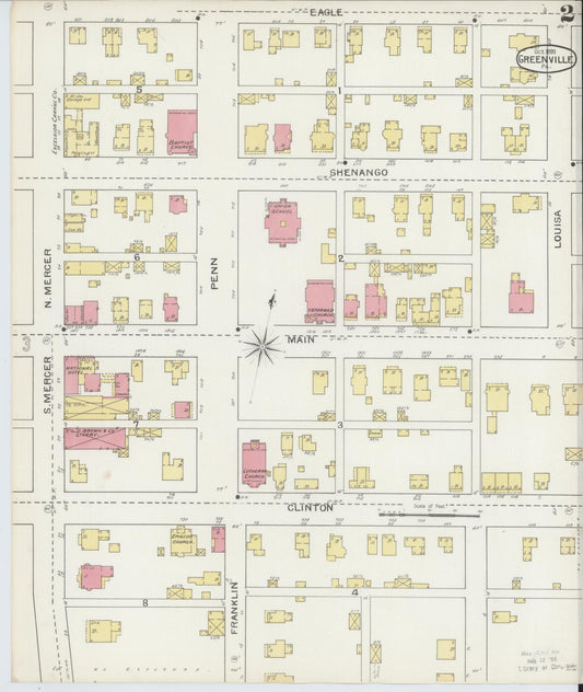 Sanborn Fire Insurance Map from Greenville, Mercer County, Pennsylvania (1893), Sheet #0002 - Historic Sanborn Fire Insurance Map Print, vintage old map wall art, antique decor, genealogy gift, Pennsylvania Pennsylvania map