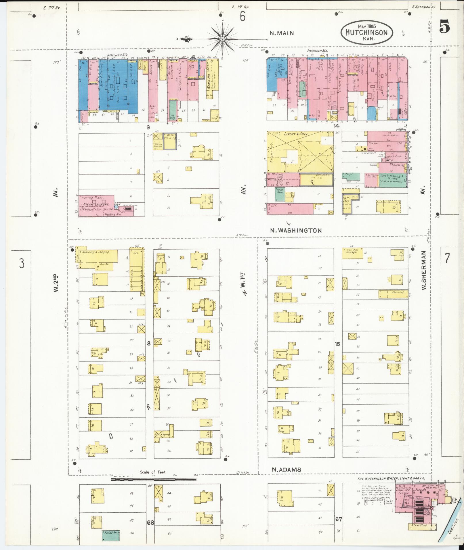 Sanborn Fire Insurance Map from Hutchinson, Reno County, Kansas (1905), Sheet #0005 - Complete Map Set gallery image, historic Sanborn map, vintage wall art, Kansas Kansas