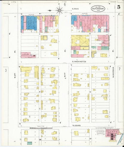 Sanborn Fire Insurance Map from Hutchinson, Reno County, Kansas (1905), Sheet #0005 - Complete Map Set gallery image, historic Sanborn map, vintage wall art, Kansas Kansas