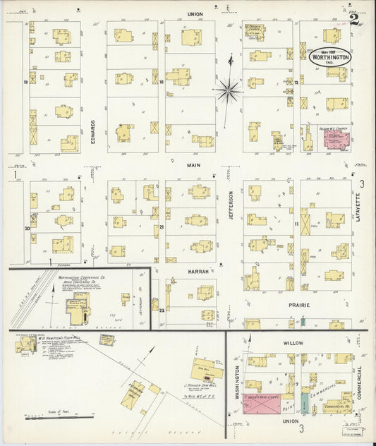 Sanborn Fire Insurance Map from Worthington, Greene County, Indiana (1907), Sheet #0002 - Historic Sanborn Fire Insurance Map Print, vintage old map wall art, antique decor, genealogy gift, Indiana Indiana map
