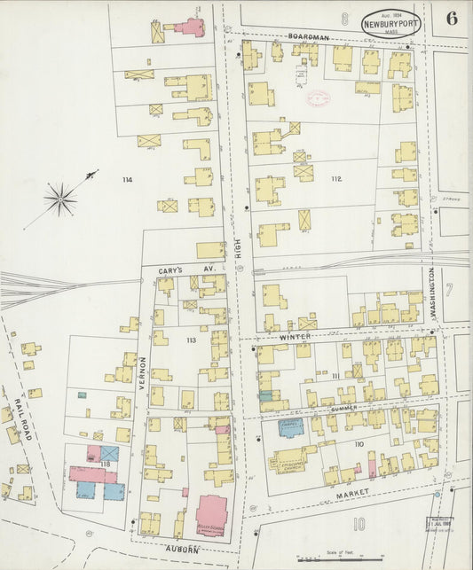 Sanborn Fire Insurance Map from Newburyport, Essex County, Massachusetts (1894), Sheet #0006 - Historic Sanborn Fire Insurance Map Print, vintage old map wall art, antique decor, genealogy gift, Massachusetts Massachusetts map