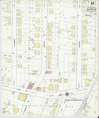 Sanborn Fire Insurance Map from Gadsden, Etowah County, Alabama (1910), Sheet #0014 - Complete Map Set gallery image, historic Sanborn map, vintage wall art, Alabama Alabama