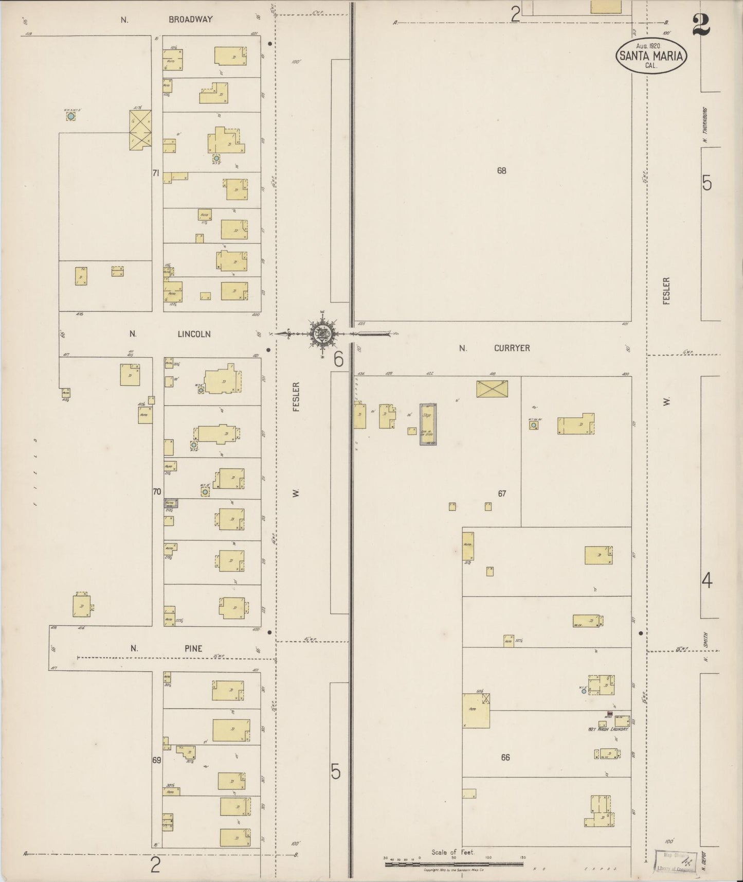 Sanborn Fire Insurance Map from Santa Maria, Santa Barbara County, California (1920), Sheet #0002 - Complete Map Set gallery image, historic Sanborn map, vintage wall art, California California